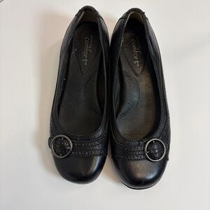Strictly Comfort Black Leather Flats Buckle Detail Comfort Shoes Size 10
